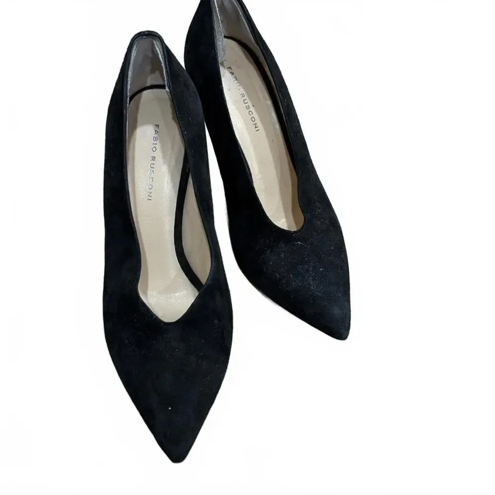 Fabio Rusconi Black Suede Pointed Toe Heels |‎ Made in Italy | Size 39 US 9